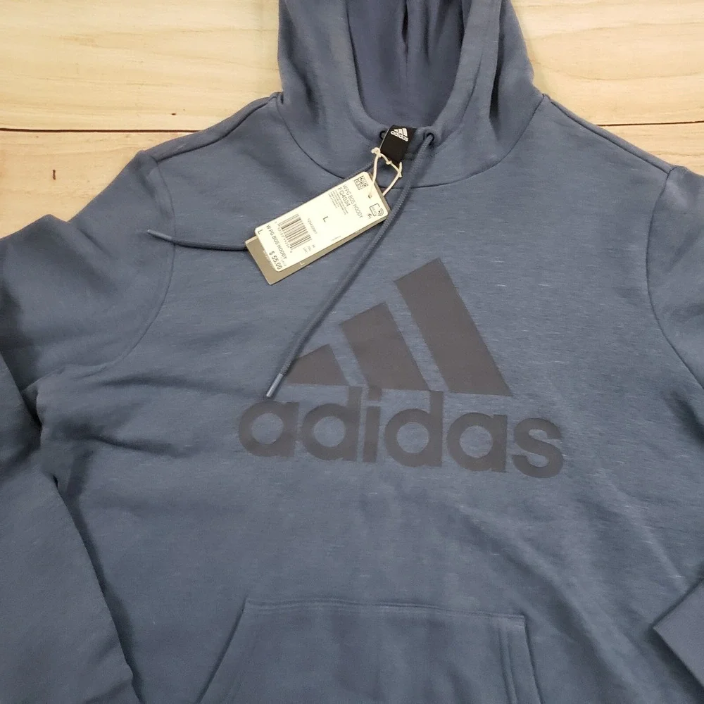 NEW‎ Adidas Sweater Youth Large Blue White Hoodie Spellout Sweatshirt Logo Boy